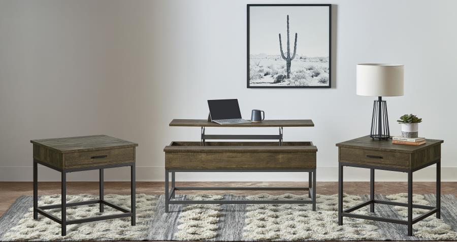 Byers 3-Piece Lift-Top Coffee & End Table Set in Brown Oak