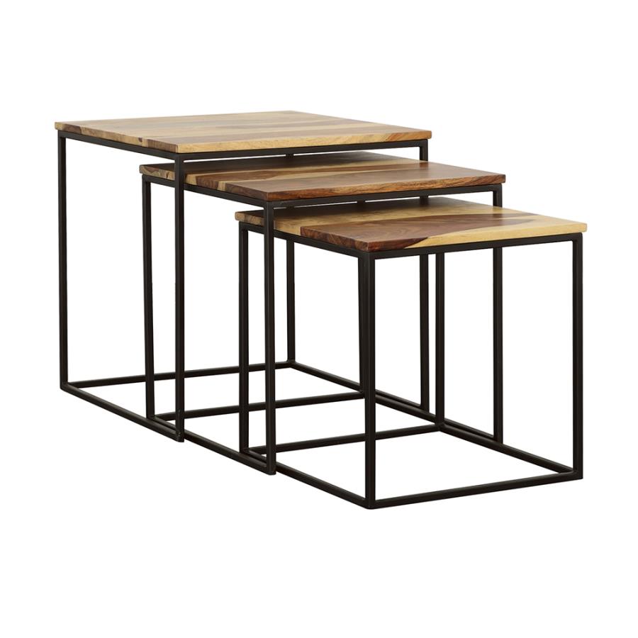 Belcourt 3-Piece Square Nesting Tables in Natural & Black