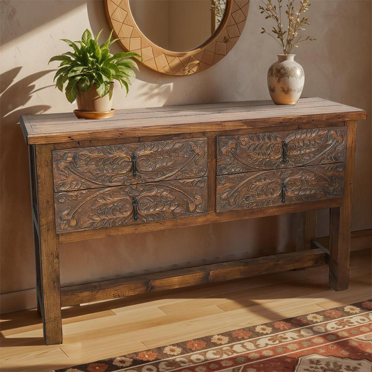 Hand Carved Drawers Console