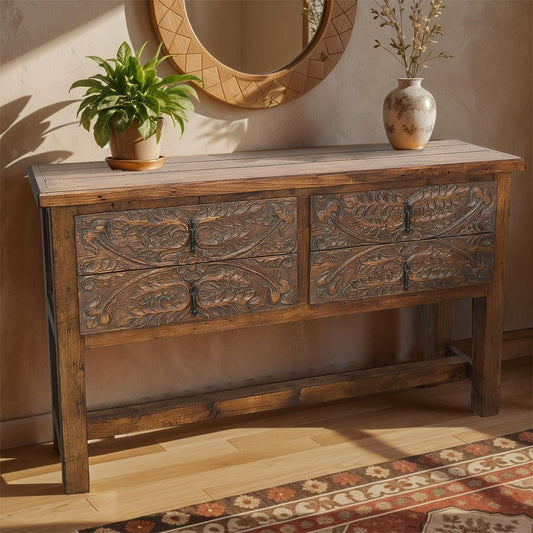 Hand Carved Drawers Console