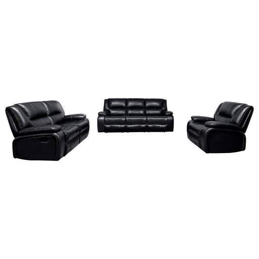 Camila 3-piece Upholstered Reclining Sofa Set Black