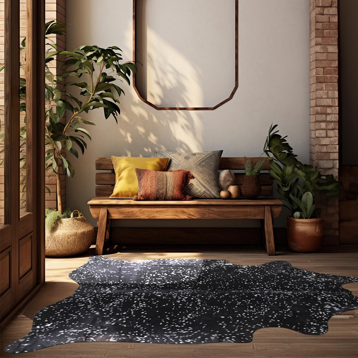 Silver Metallic Black Cowhide