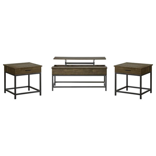 Byers 3-Piece Lift-Top Coffee & End Table Set in Brown Oak