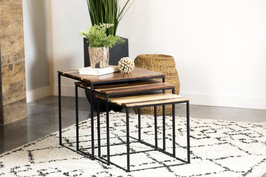 Belcourt 3-Piece Square Nesting Tables in Natural & Black