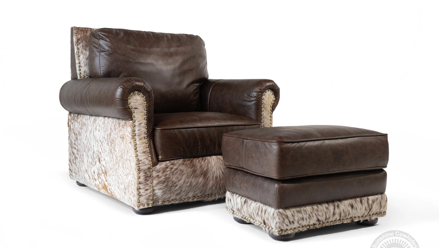 Cowhide Coffee Armchair & Ottoman