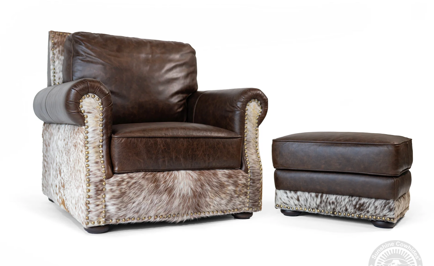 Cowhide Coffee Armchair & Ottoman